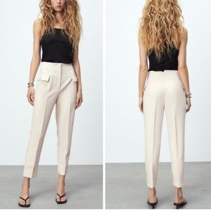 Zara Trousers Straight Leg Cuffed in Ivory